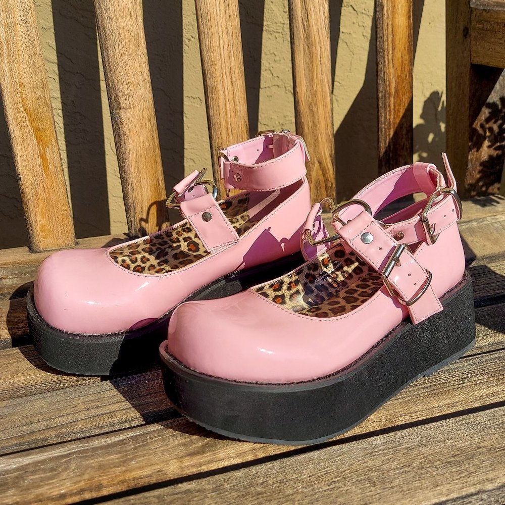 Demonia Sprite Pink Patent Leather Platform Mary Janes